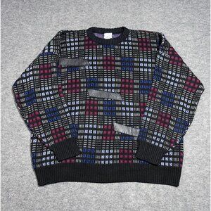 SERGIO VALENTE Men's 2X Black Pullover Crew Neck Sweater Multicolor Pattern